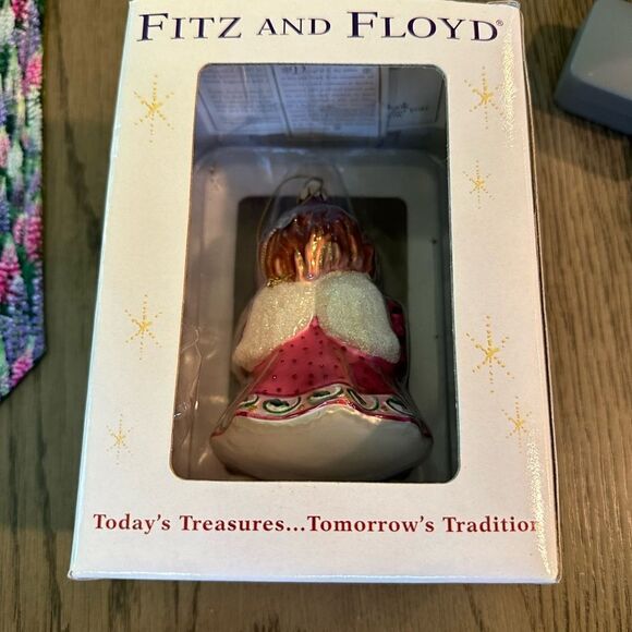 Fitz and Floyd Glass Pink Girl Angel Ornament Holiday Christmas 5” Tall ~ 2004 - Picture 5 of 11